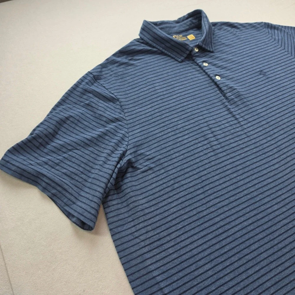 Polo Ralph Lauren Performance Mens XXL Blue Striped Short Sleeve Golf Polo Shirt
